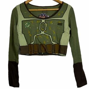 Star Wars Boba Fett Crop Top Green Sexy Cosplay Printed Cotton 2XL Fandom XXL